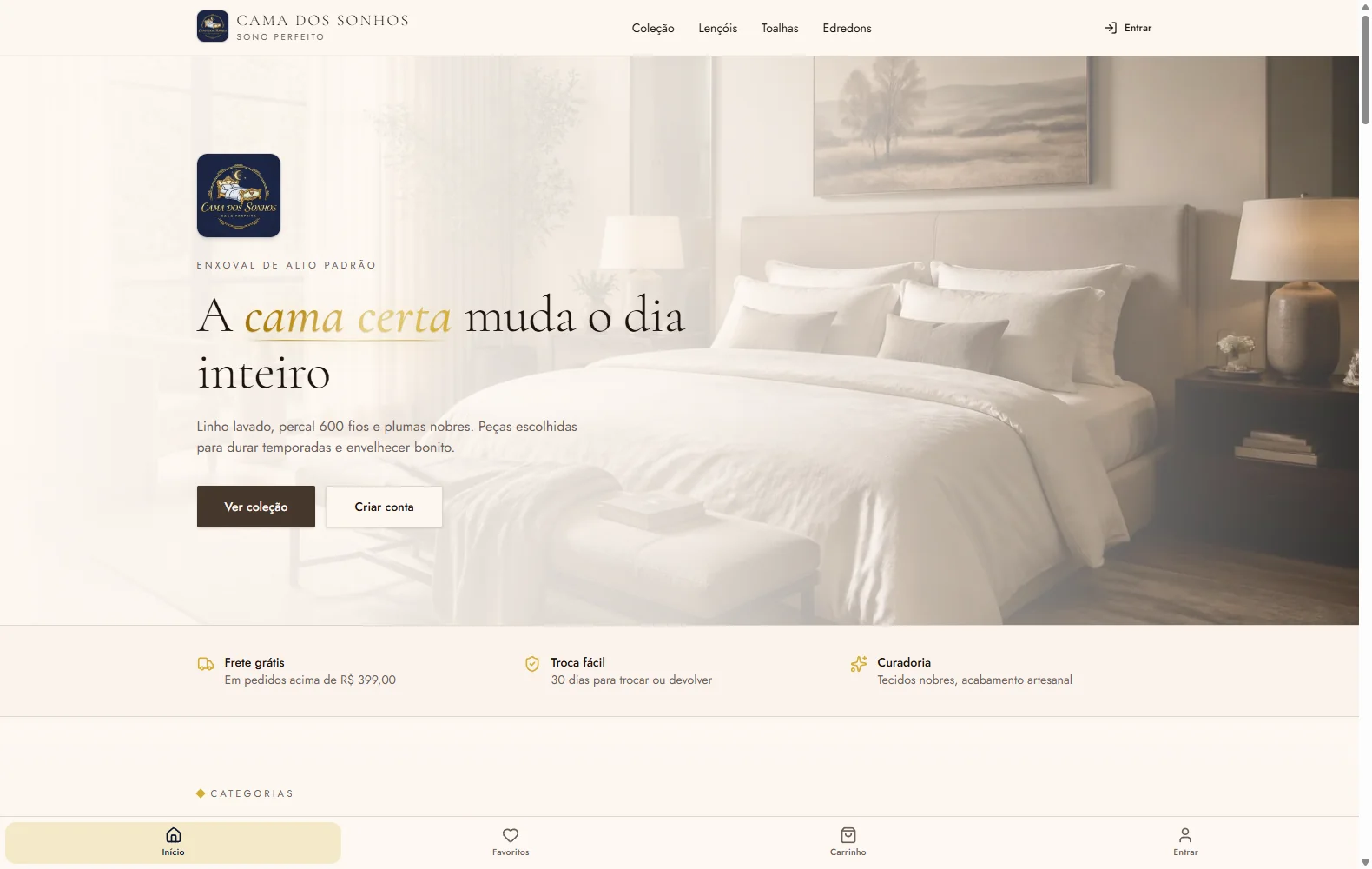 Cama dos Sonhos — e-commerce de enxoval premium desenvolvido pela Sennes Tech