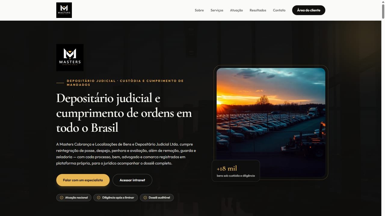 Master Localizações — site de depositário judicial desenvolvido pela Sennes Tech